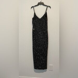 Vintage Scala Silk Black Beaded Sequin Evening Gown Cocktail Dress Size PM